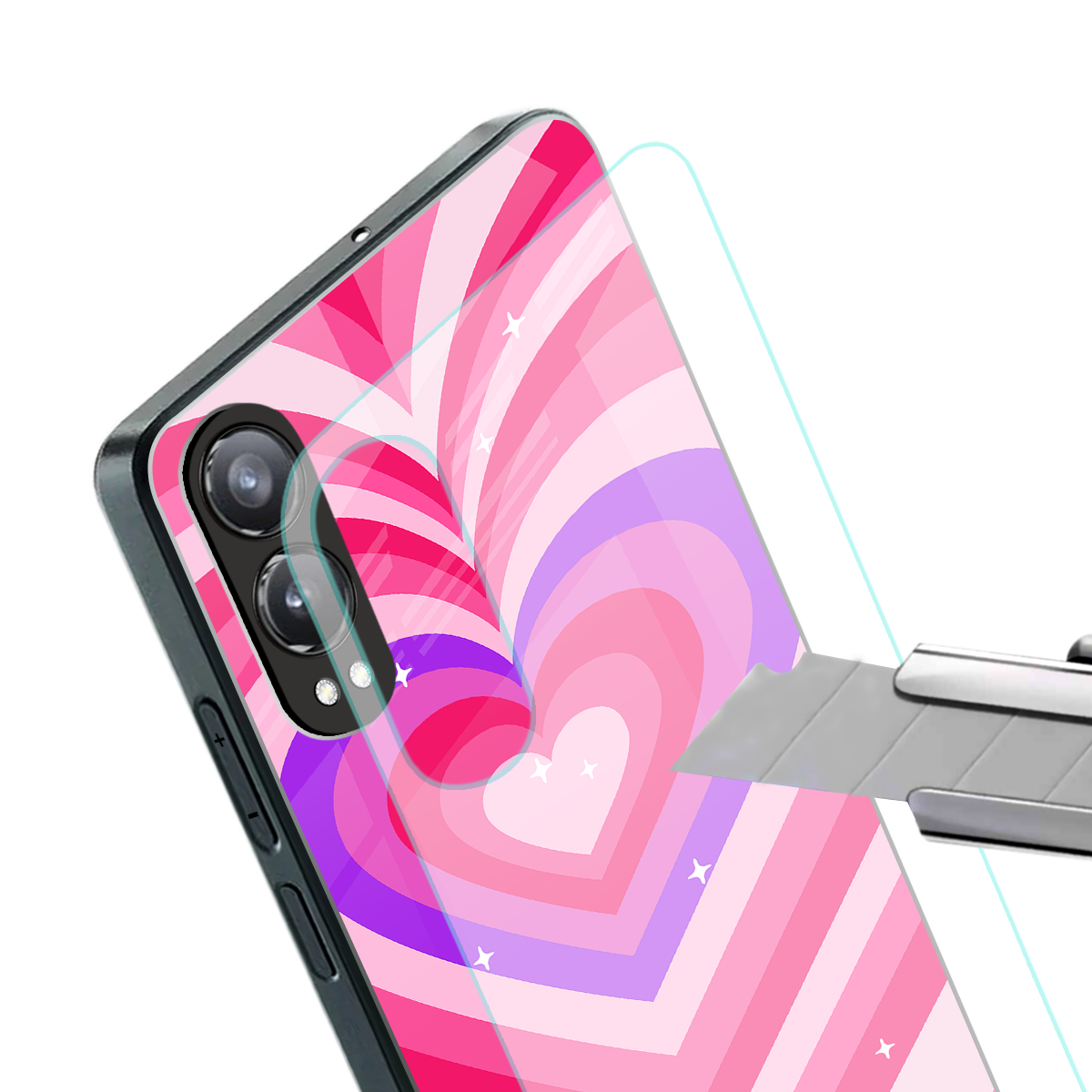 y2k pink hearts berrybomb edition back phone cover | glass case for oneplus nord ce 4 lite