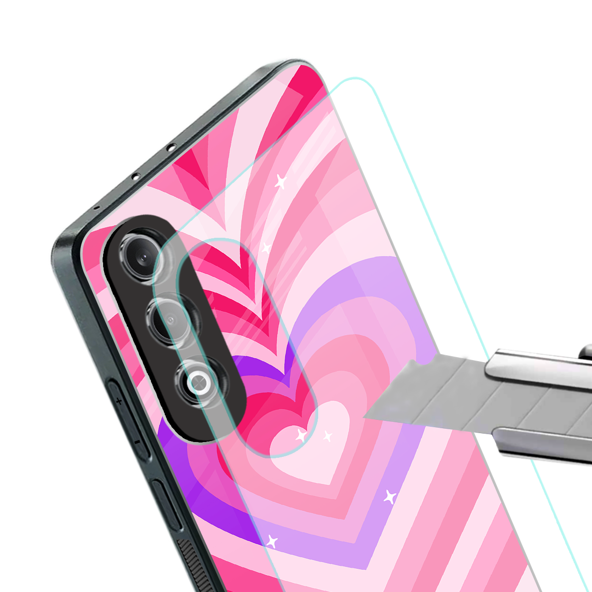 y2k pink hearts berrybomb edition back phone cover | glass case for oneplus nord ce 4