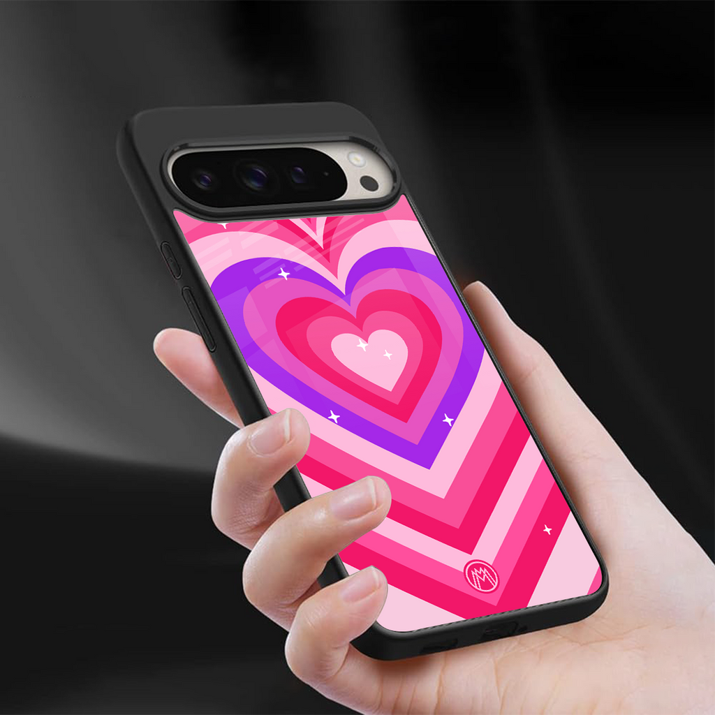 y2k pink hearts berrybomb edition back phone cover | glass case for google pixel 9 pro xl