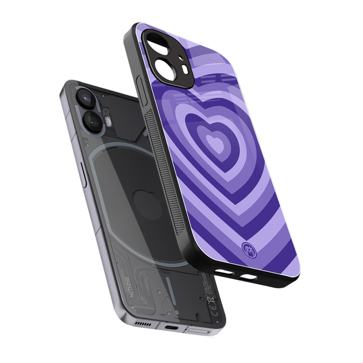 y2k purple hearts aesthetic back phone cover | glass case for nothing phone 2