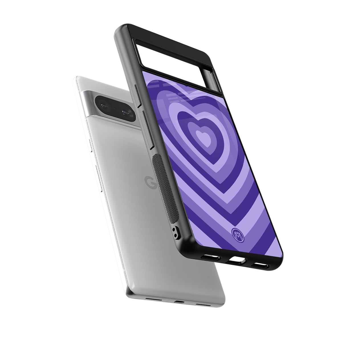 y2k purple hearts aesthetic back phone cover | glass case for Google Pixel 8