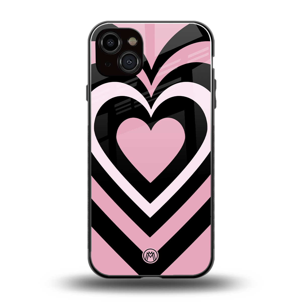 y2k retro pink hearts back phone cover | glass case for iphone 15 plus