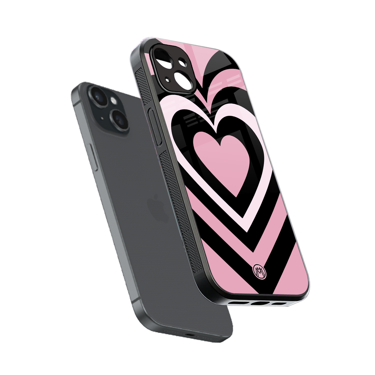 y2k retro pink hearts back phone cover | glass case for iphone 15 plus