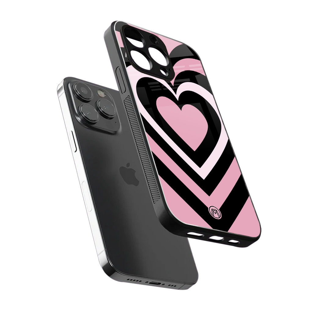 y2k retro pink hearts back phone cover | glass case for iphone 15 pro max