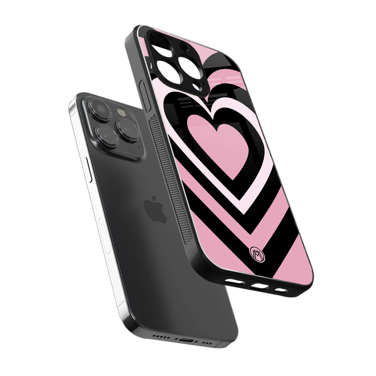 y2k retro pink hearts back phone cover | glass case for iphone 15 pro