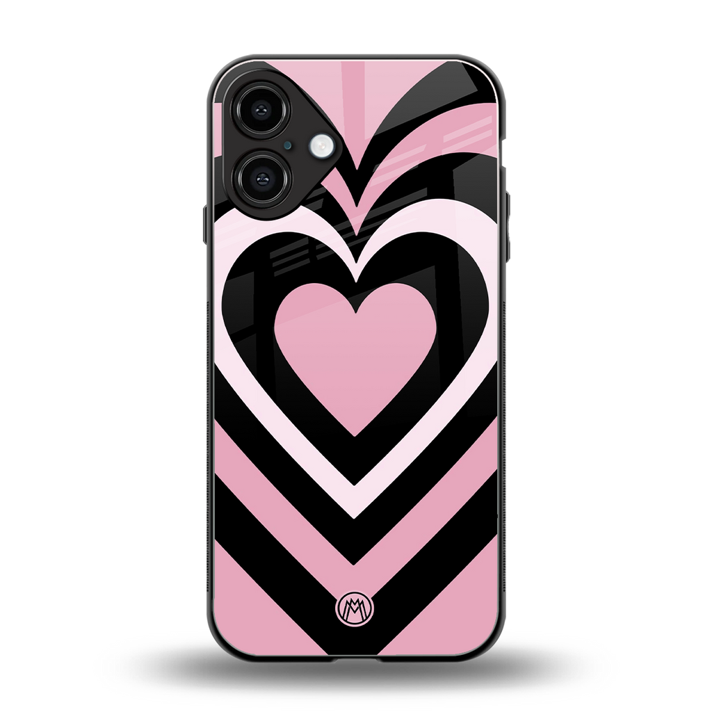 y2k retro pink hearts back phone cover | glass case for iphone 16 plus