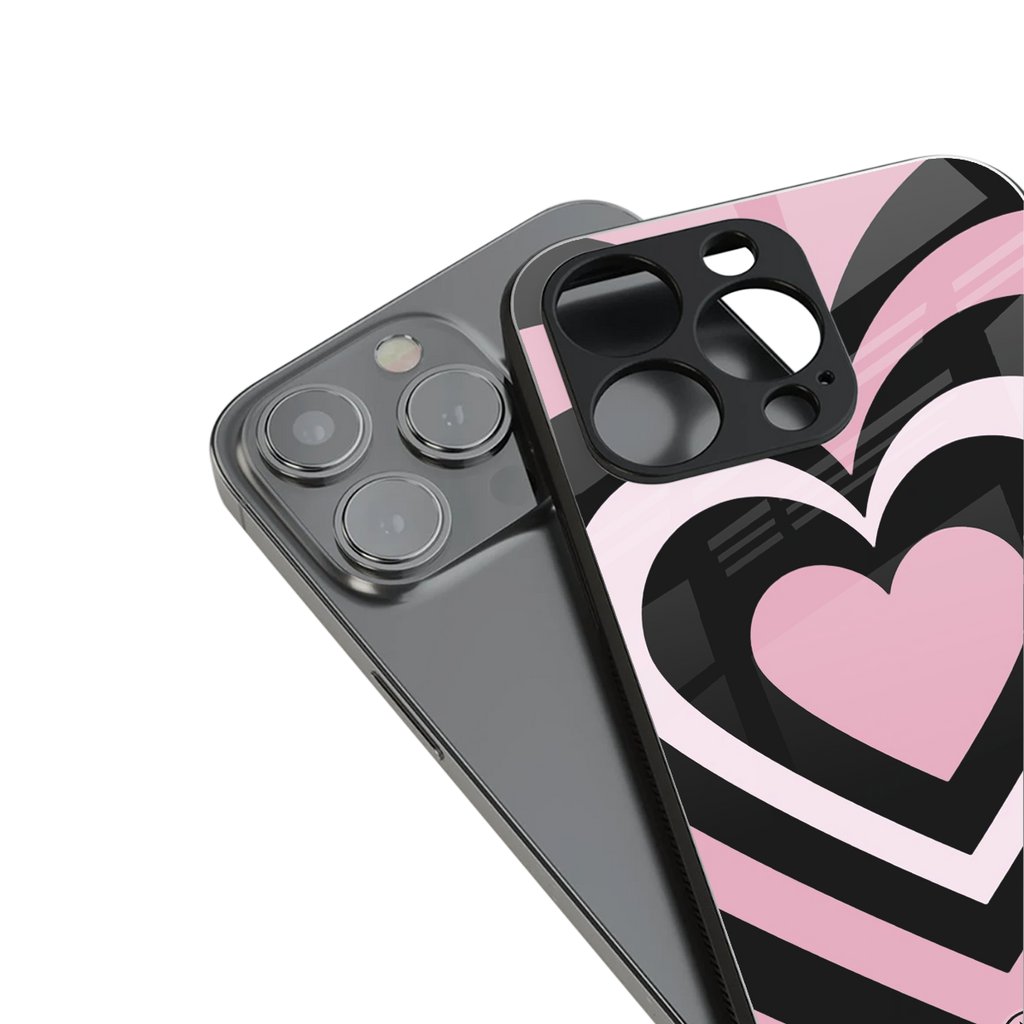 y2k retro pink hearts back phone cover | glass case for iphone 15 pro