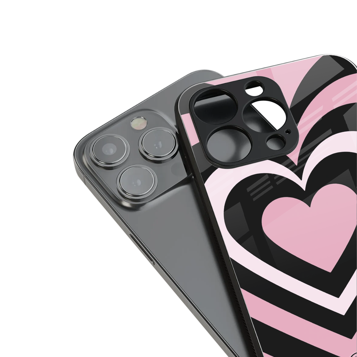 y2k retro pink hearts back phone cover | glass case for iphone 15 pro