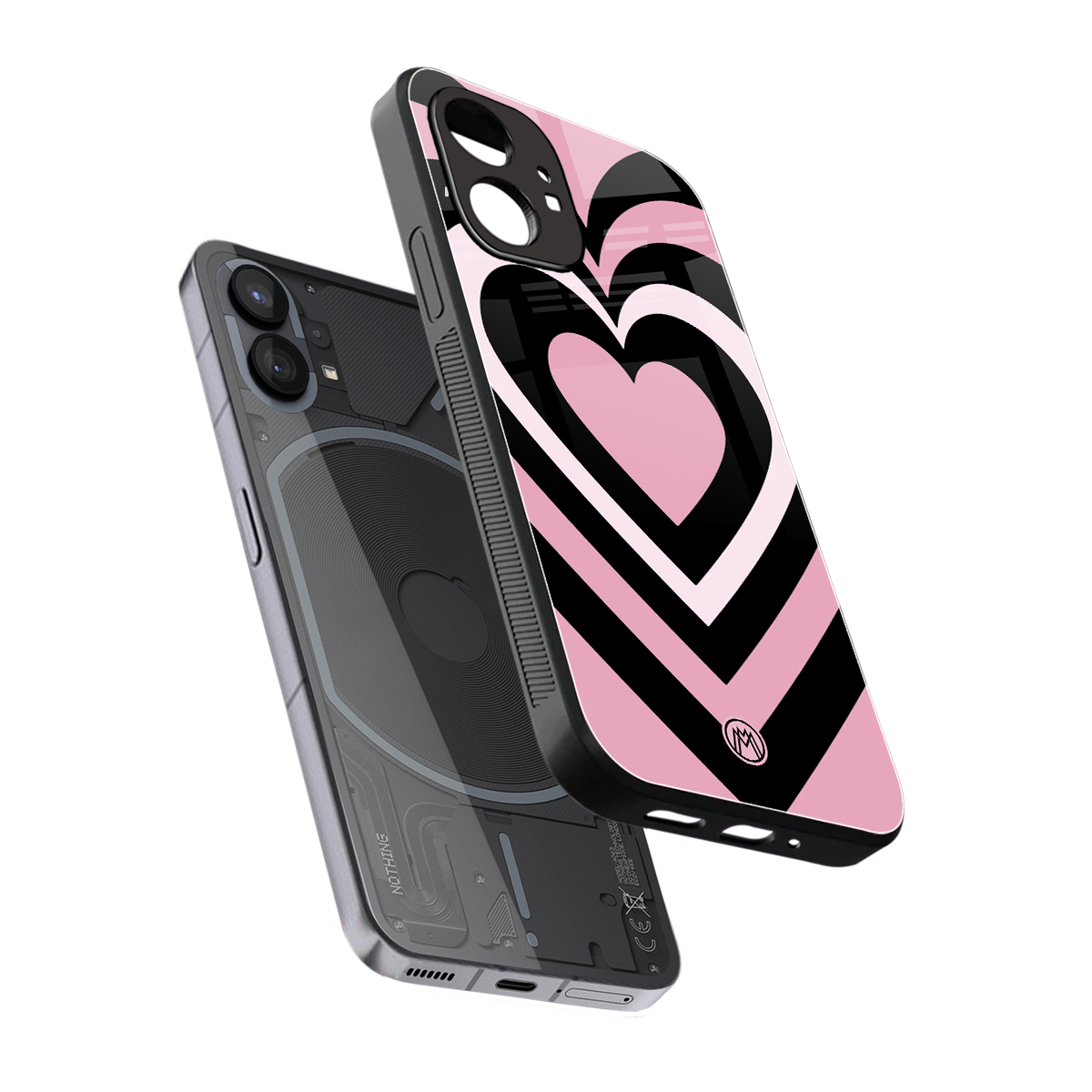 y2k retro pink hearts back phone cover | glass case for nothing phone 1