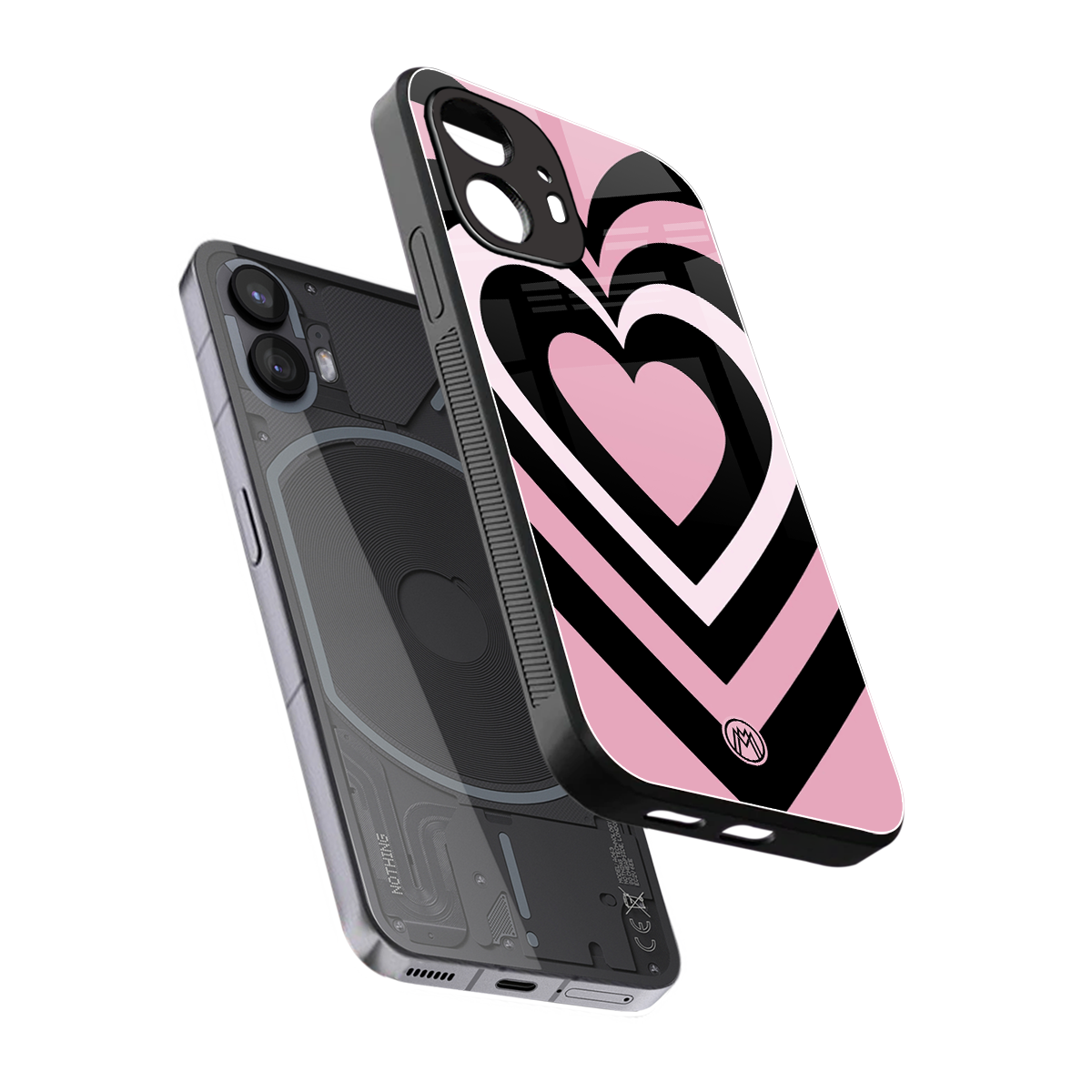 y2k retro pink hearts back phone cover | glass case for nothing phone 2