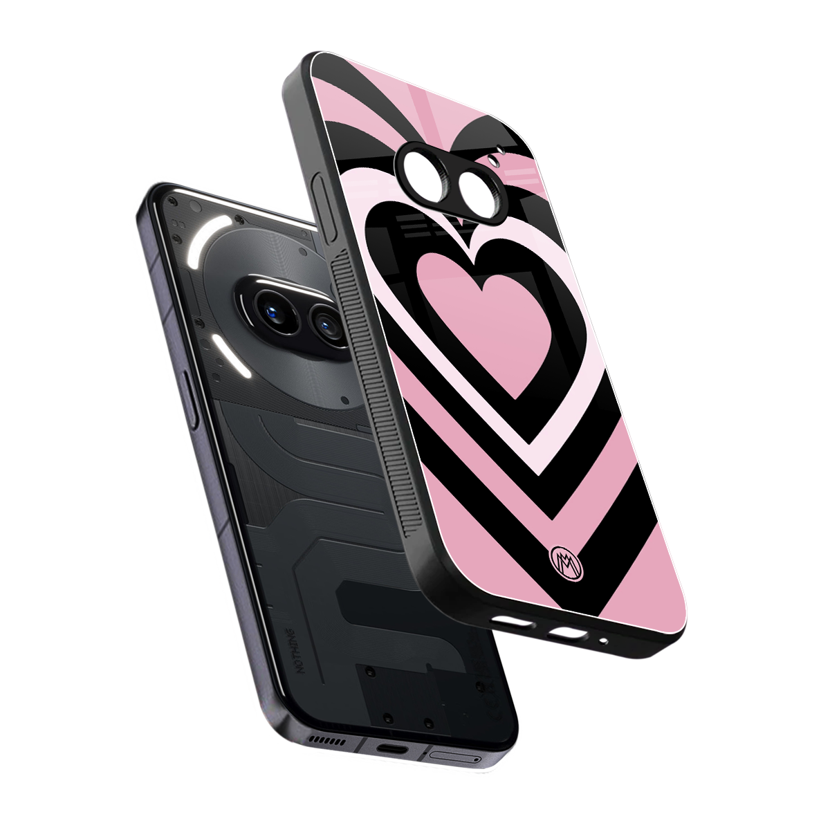 y2k retro pink hearts back phone cover | glass case for nothing phone 2a