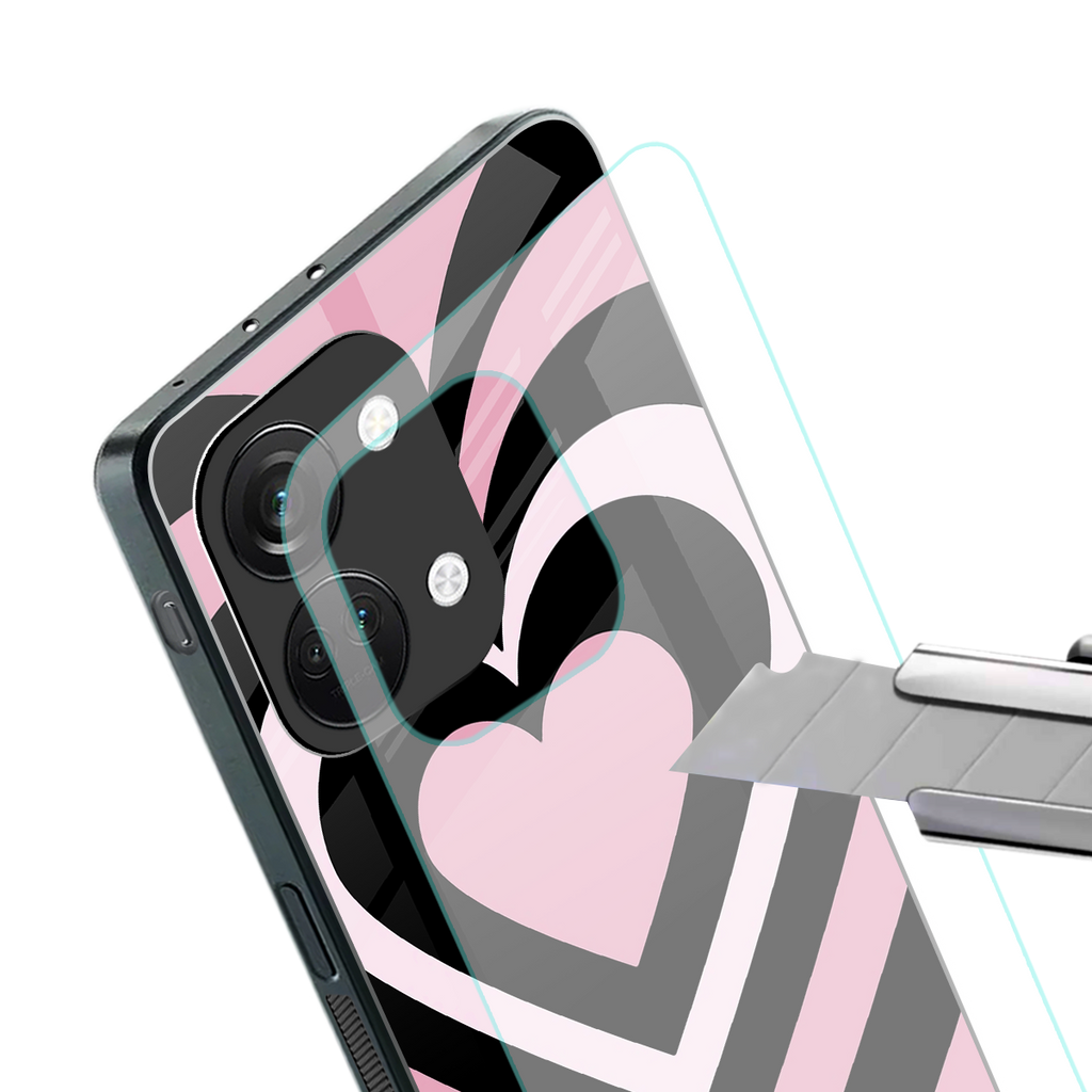 y2k retro pink hearts back phone cover | glass case for oneplus nord 3