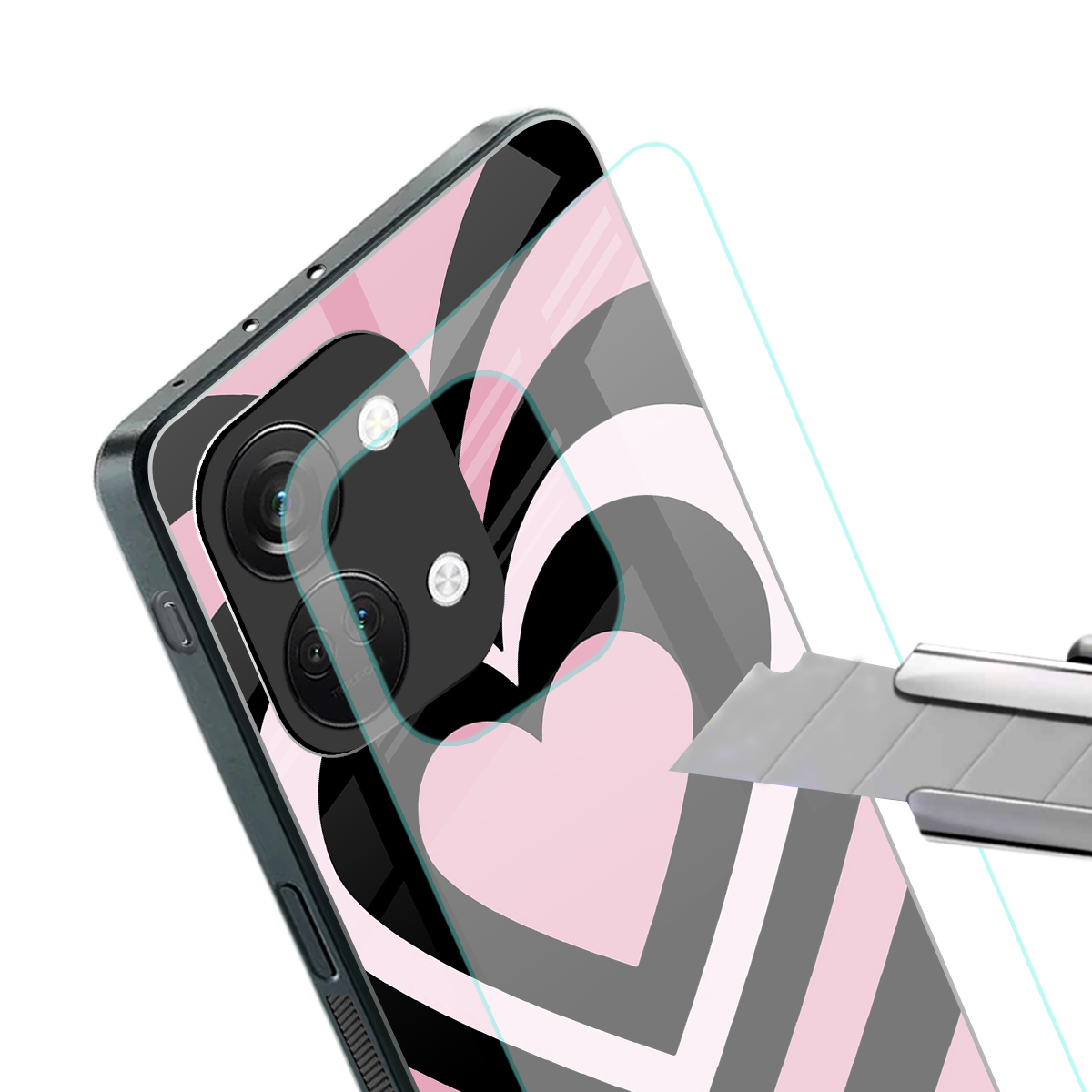 y2k retro pink hearts back phone cover | glass case for oneplus nord 3