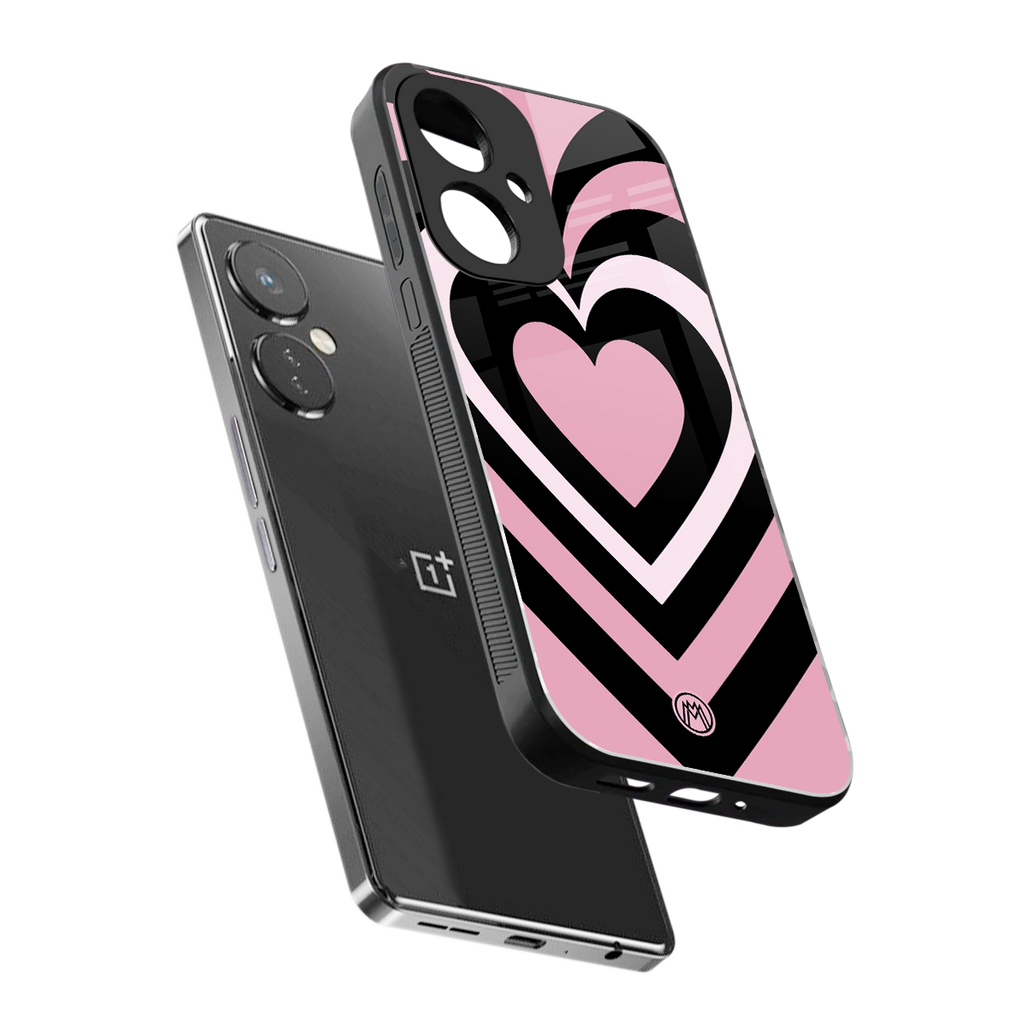 y2k retro pink hearts back phone cover | glass case for oneplus nord ce 3