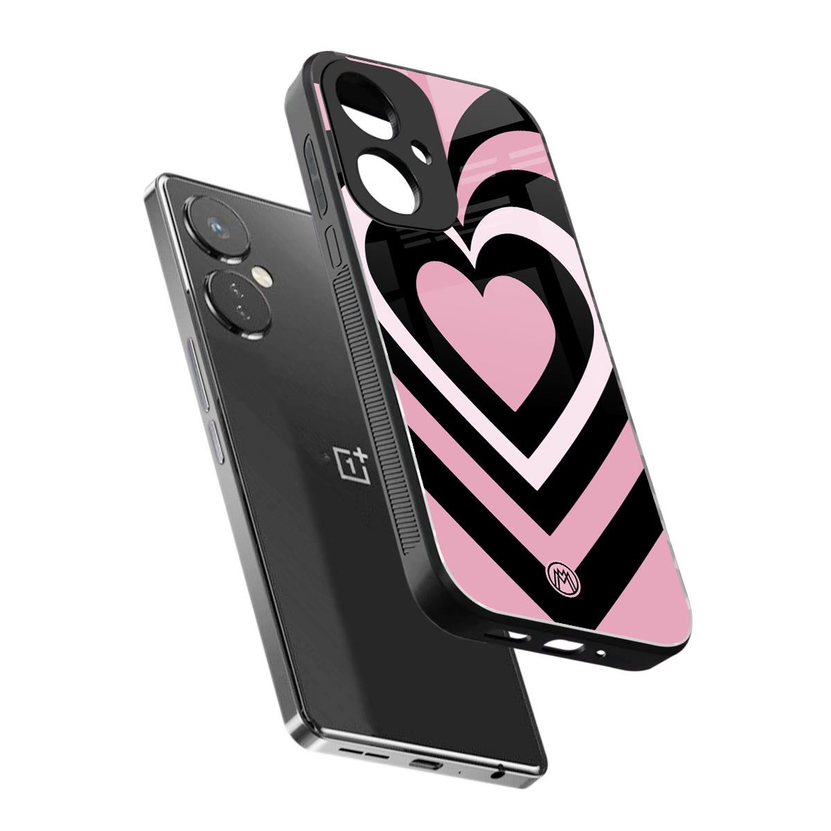 y2k retro pink hearts back phone cover | glass case for oneplus nord ce 3