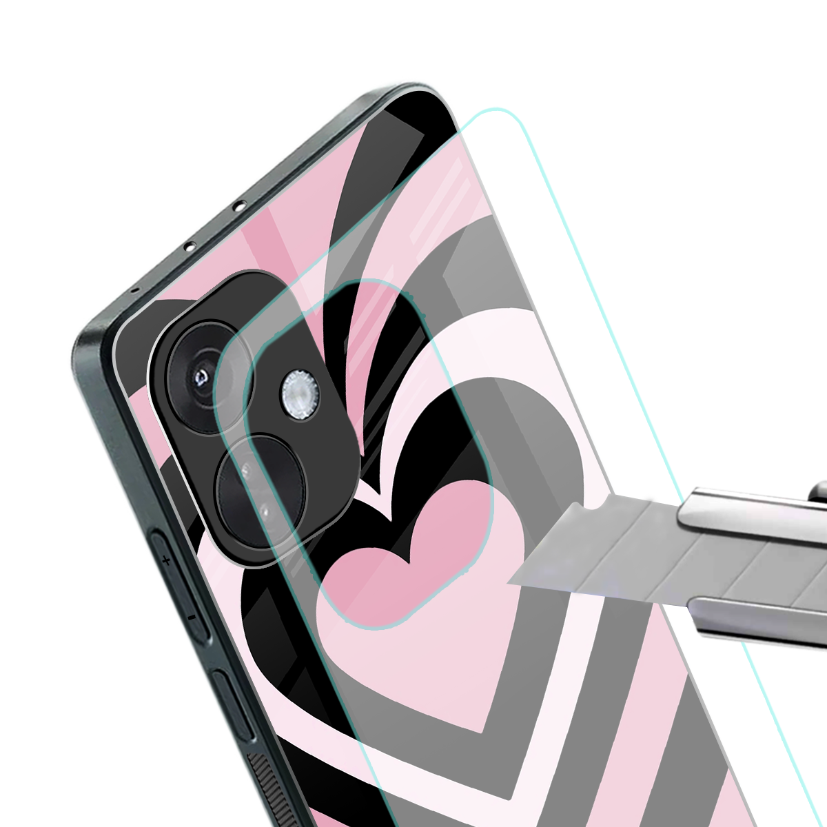 y2k retro pink hearts back phone cover | glass case for oneplus nord ce 3