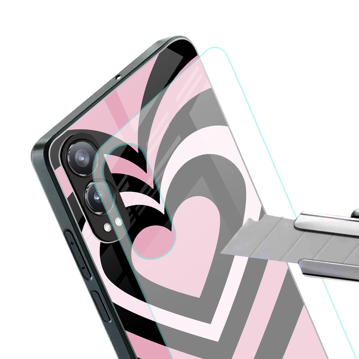 y2k retro pink hearts back phone cover | glass case for oneplus nord ce 4 lite