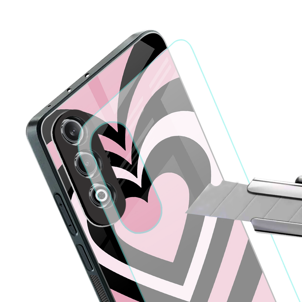 y2k retro pink hearts back phone cover | glass case for oneplus nord ce 4