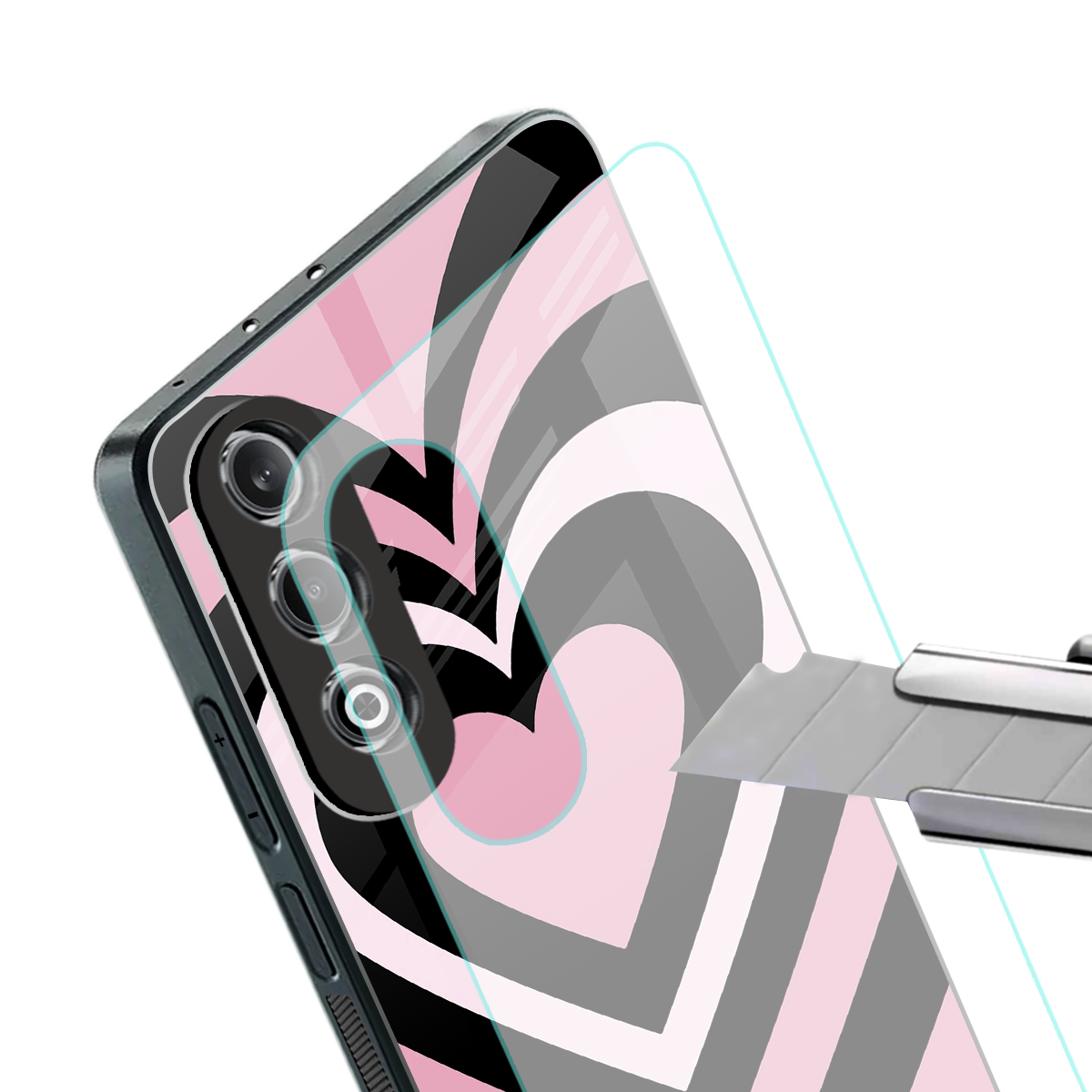 y2k retro pink hearts back phone cover | glass case for oneplus nord ce 4