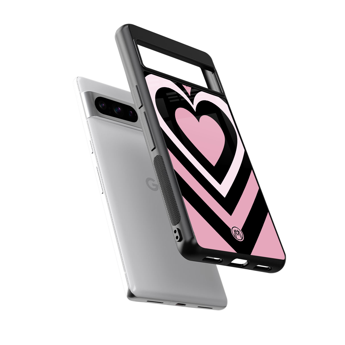 y2k retro pink hearts back phone cover | glass case for google pixel 8 pro