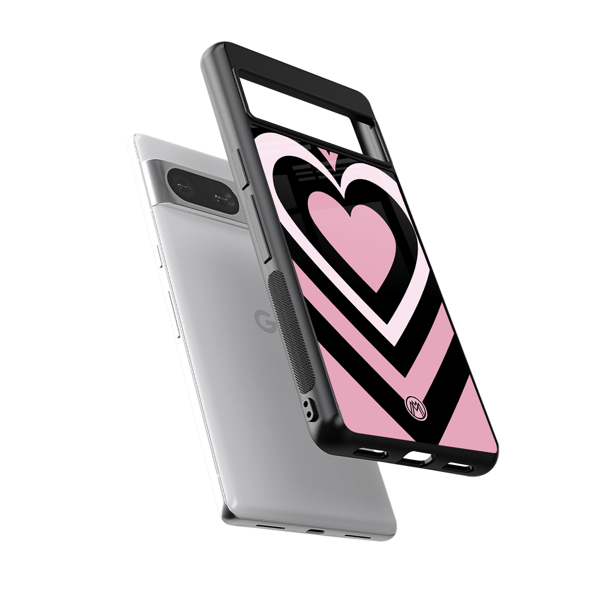 y2k retro pink hearts back phone cover | glass case for Google Pixel 8