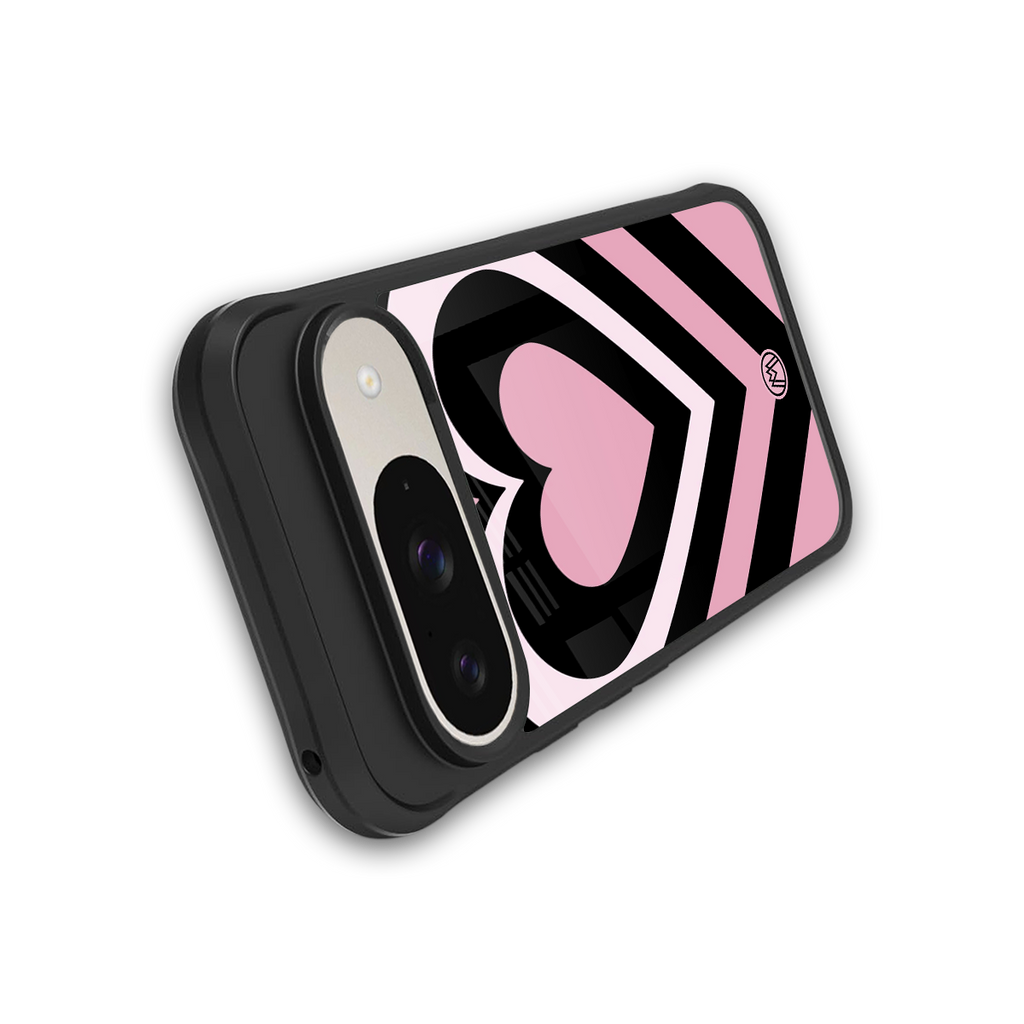 y2k retro pink hearts back phone cover | glass case for google pixel 9