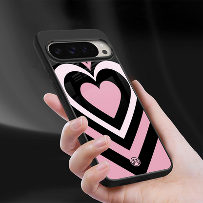 y2k retro pink hearts back phone cover | glass case for google pixel 9 pro