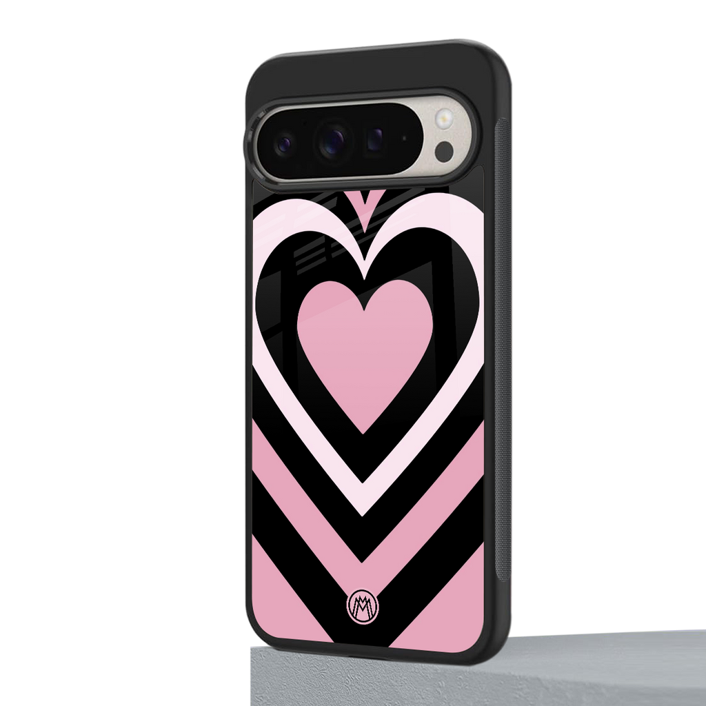 y2k retro pink hearts back phone cover | glass case for google pixel 9 pro xl