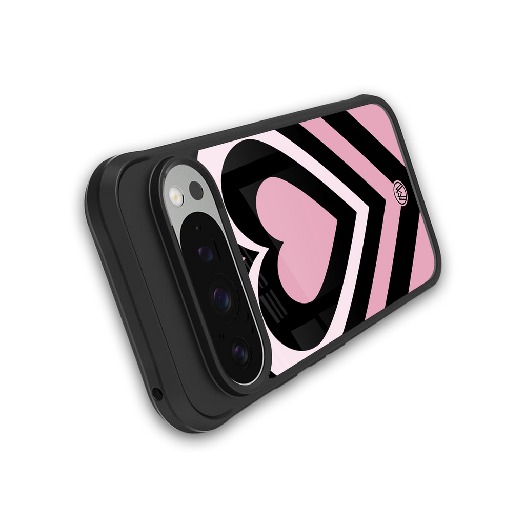 y2k retro pink hearts back phone cover | glass case for google pixel 9 pro xl