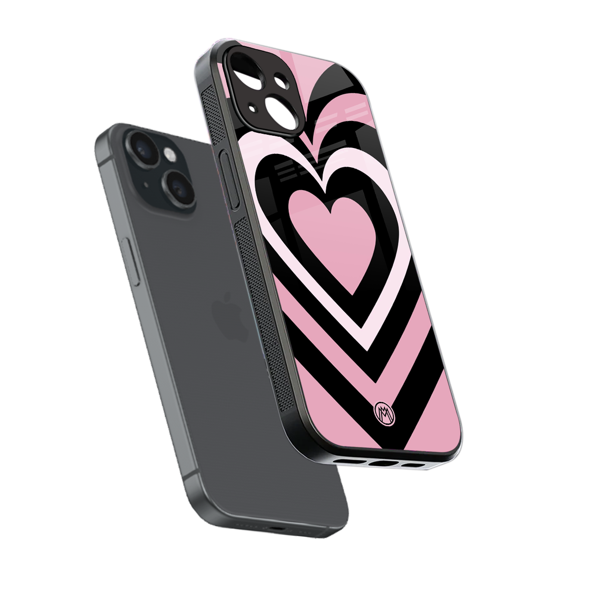 y2k retro pink hearts back phone cover | glass case for iphone 15