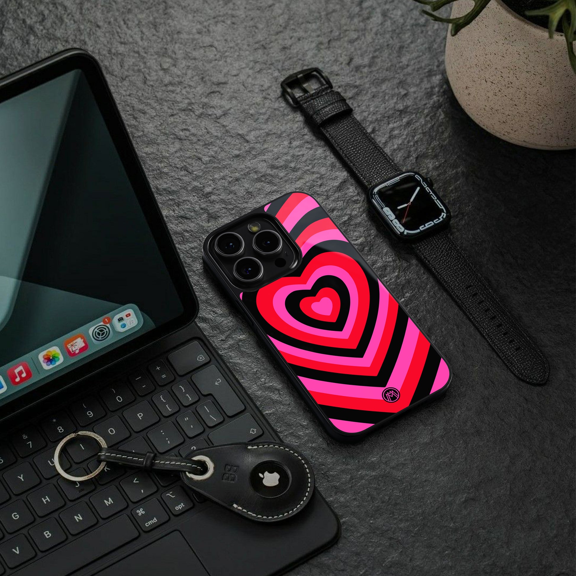 y2k black pink hearts aesthetic back phone cover | glass case for iphone 16 pro max