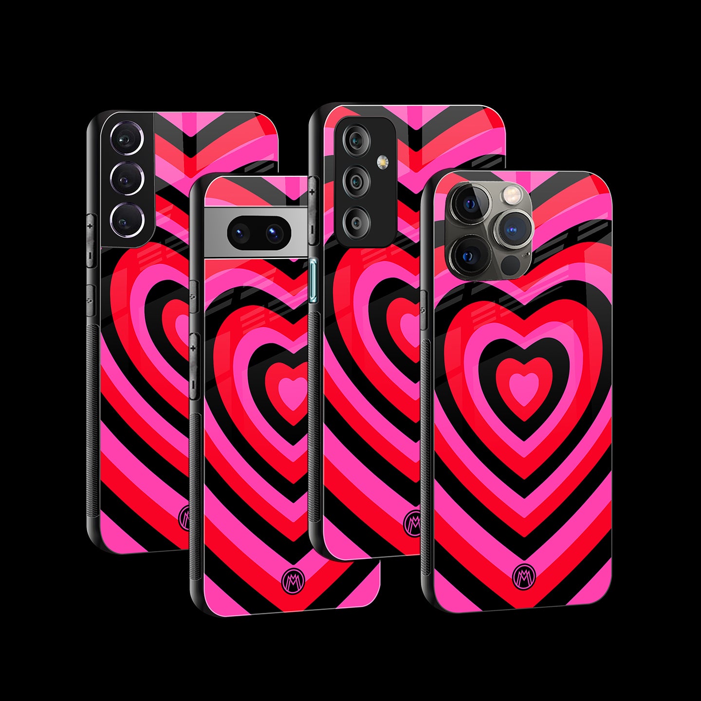 Y2K Black Pink Hearts Aesthetic Phone Cover | Glass Case