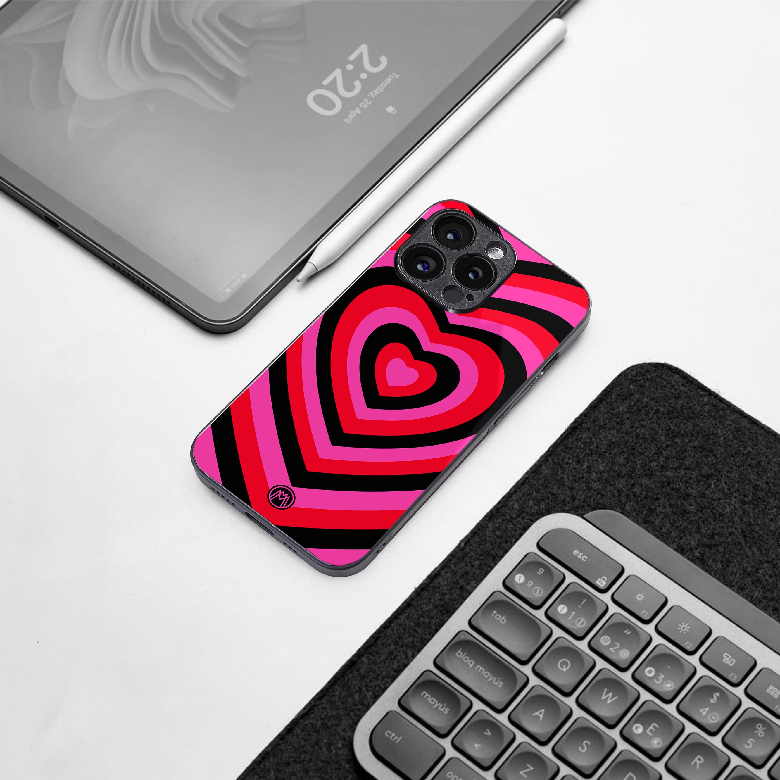y2k black pink hearts aesthetic back phone cover | glass case for iphone 15