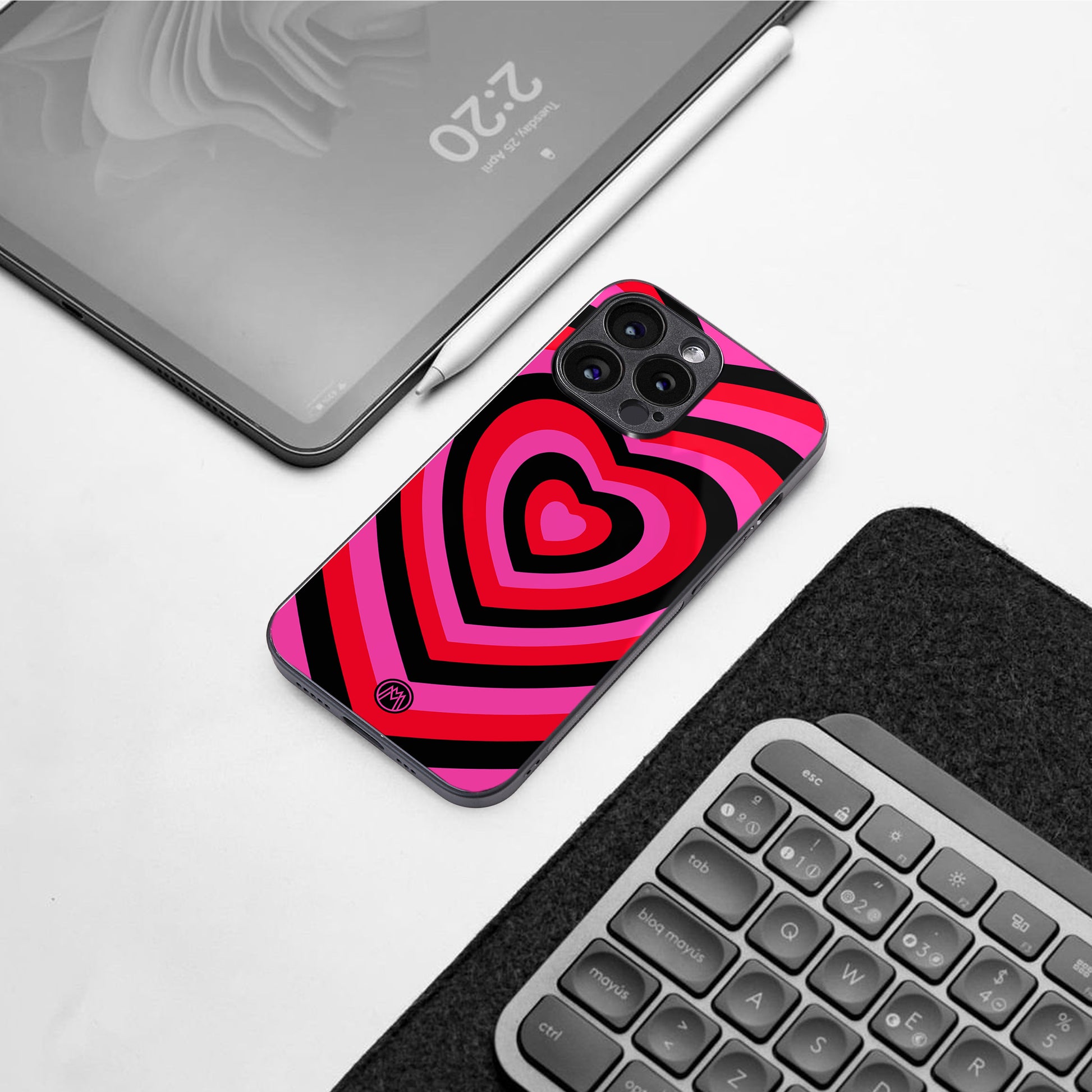 y2k black pink hearts aesthetic back phone cover | glass case for google pixel 8 pro