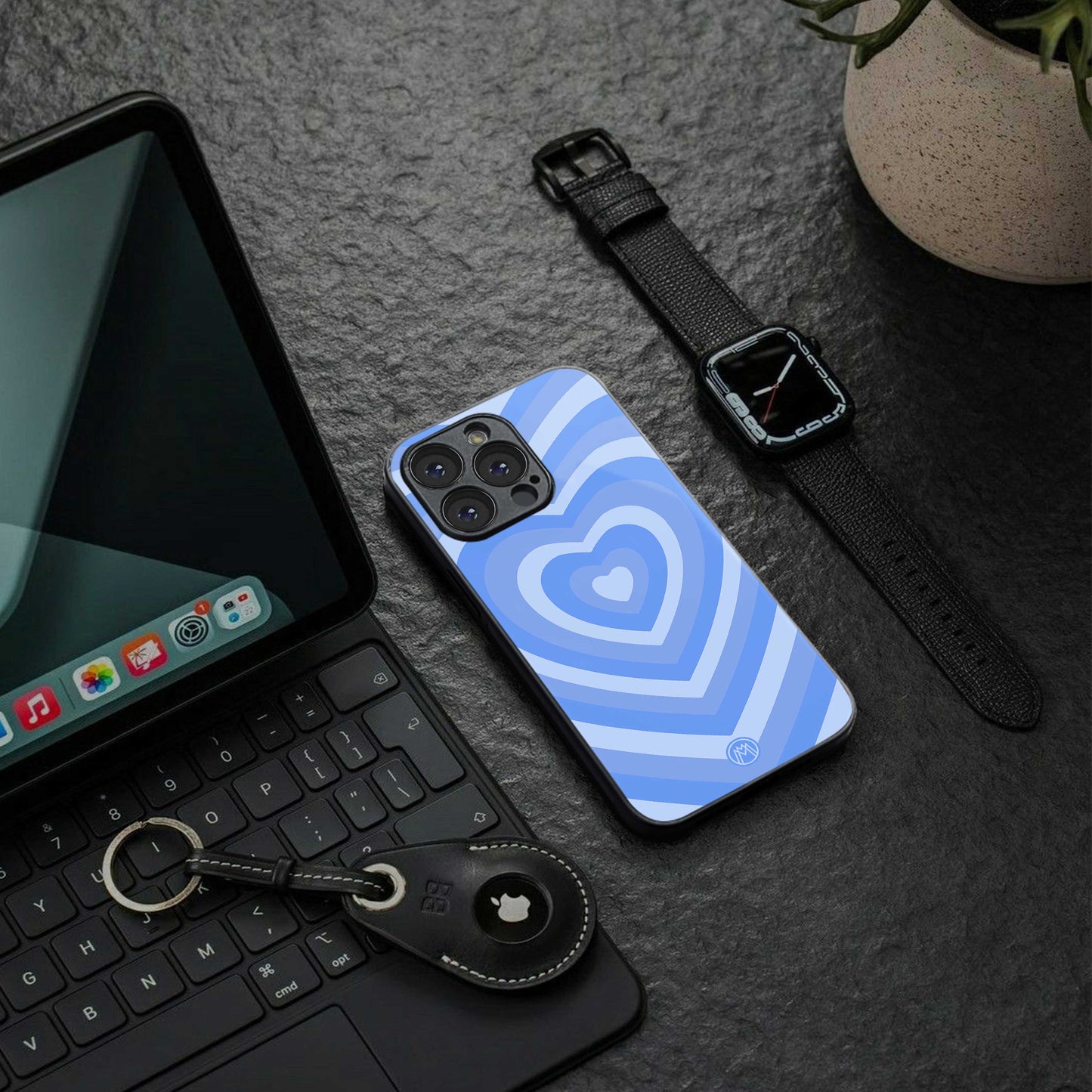 y2k blue hearts aesthetic back phone cover | glass case for iphone 14