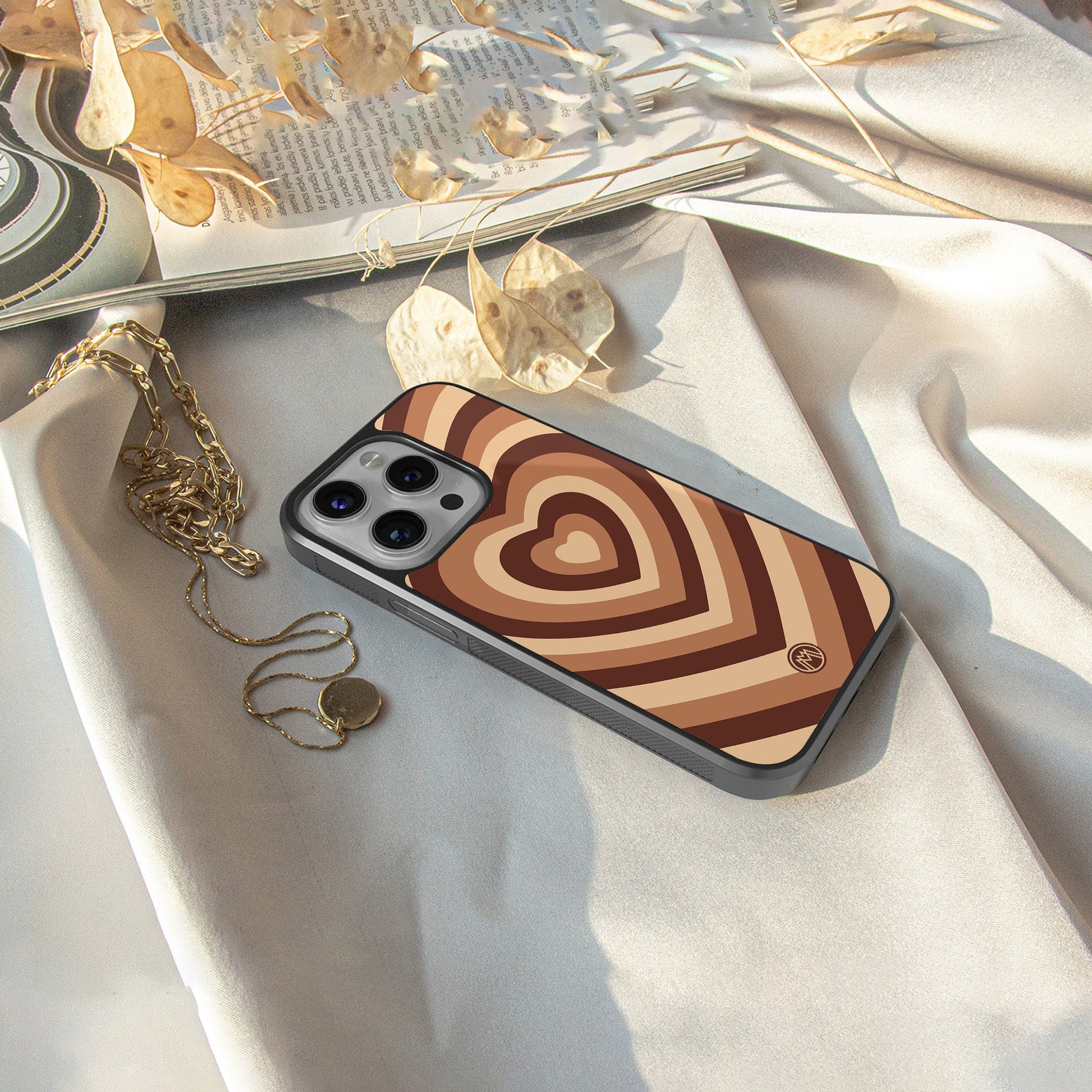 y2k brown hearts aesthetic back phone cover | glass case for iphone 16 pro max