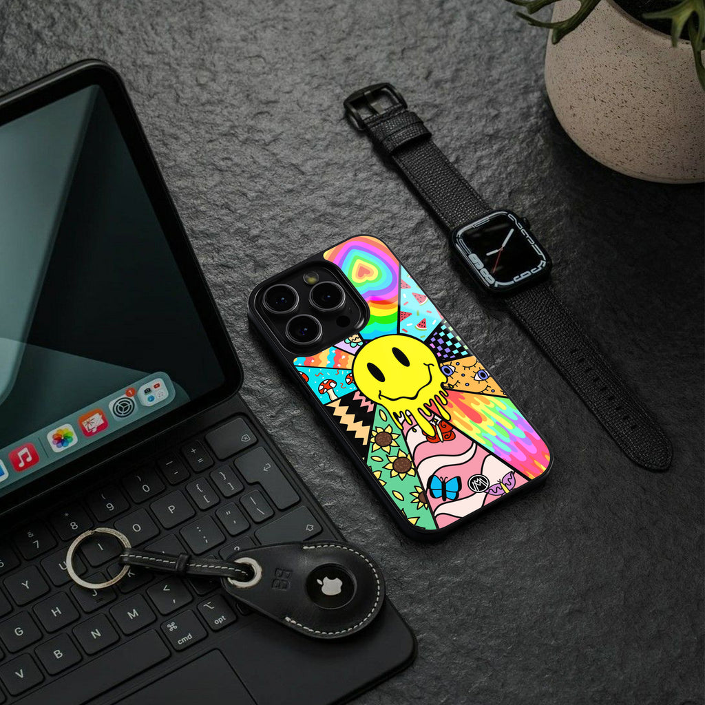 y2k doodle back phone cover | glass case for iphone 16 plus