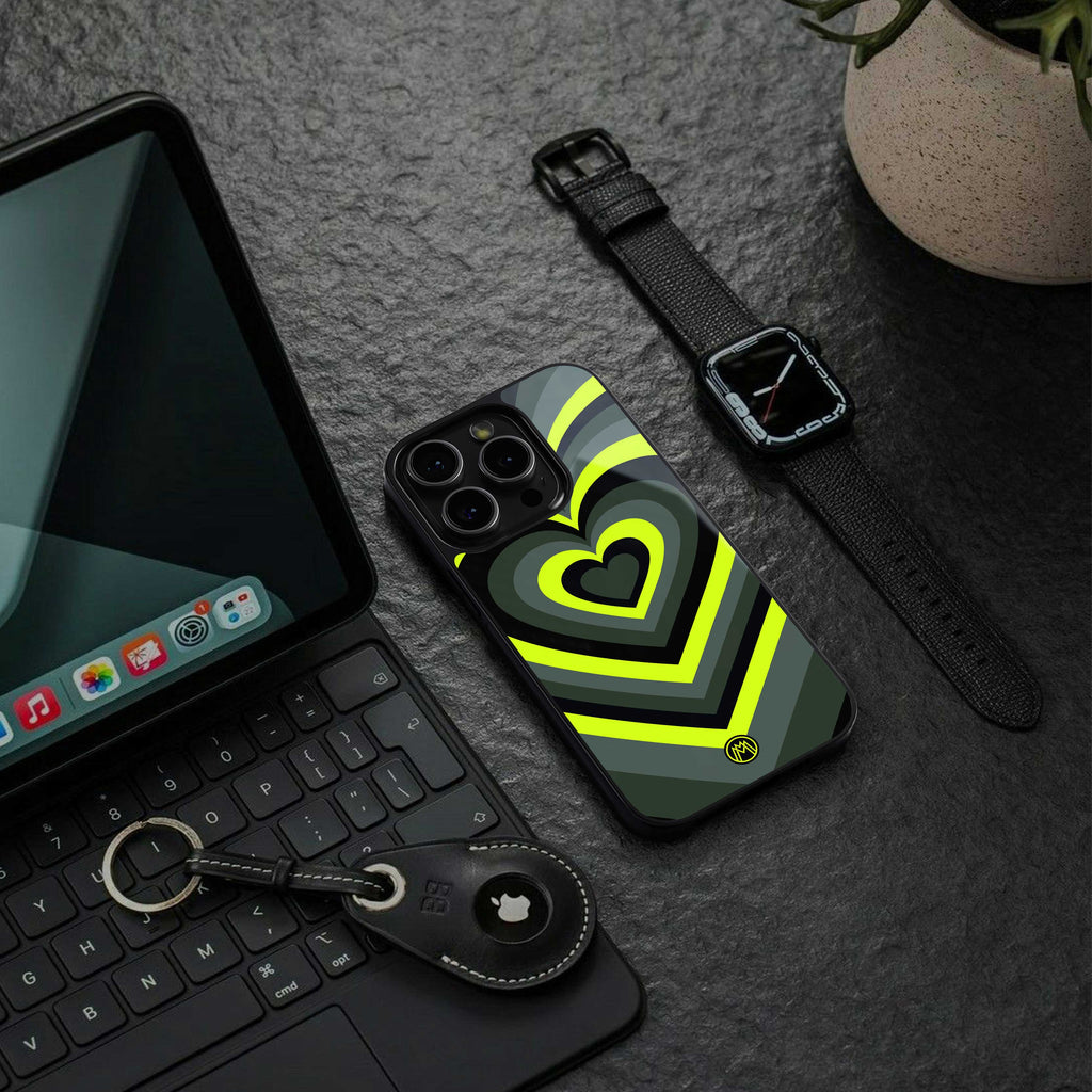 y2k emerald green hearts back phone cover | glass case for iphone 13 pro