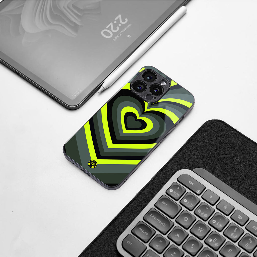 y2k emerald green hearts back phone cover | glass case for iphone 16 plus