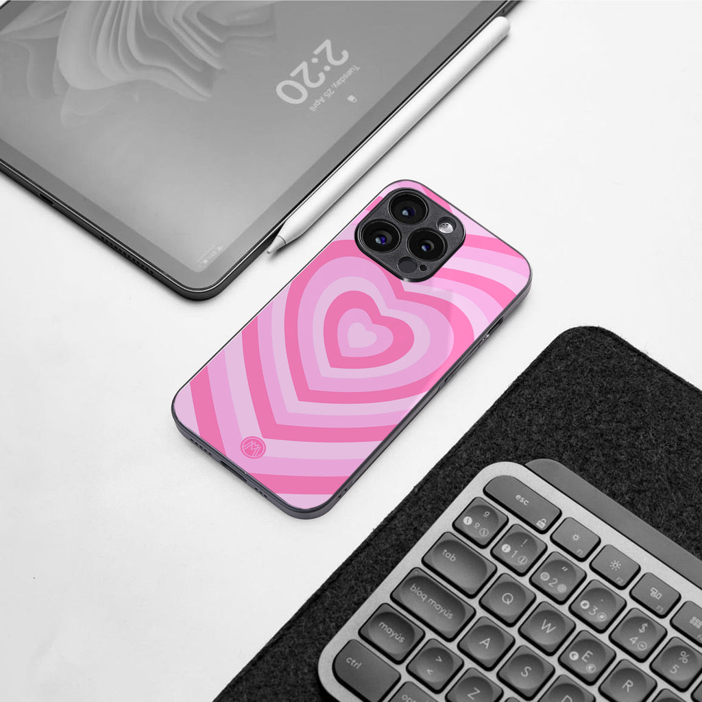 y2k pink hearts aesthetic back phone cover | glass case for iphone 15 plus