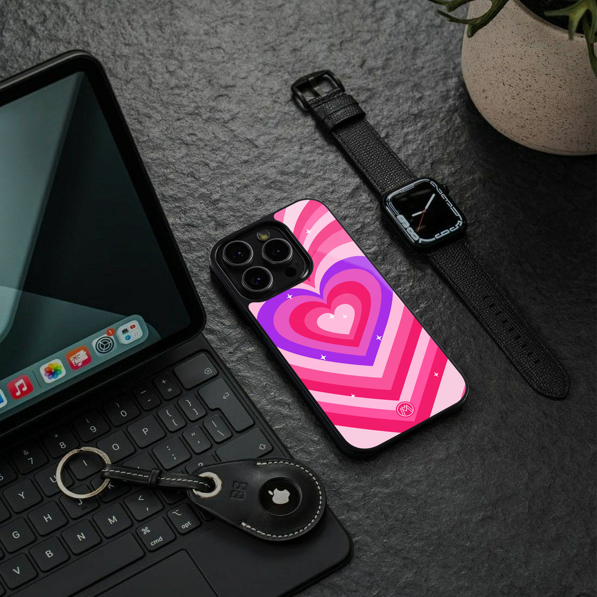 y2k pink hearts berrybomb edition back phone cover | glass case for iphone 16 pro