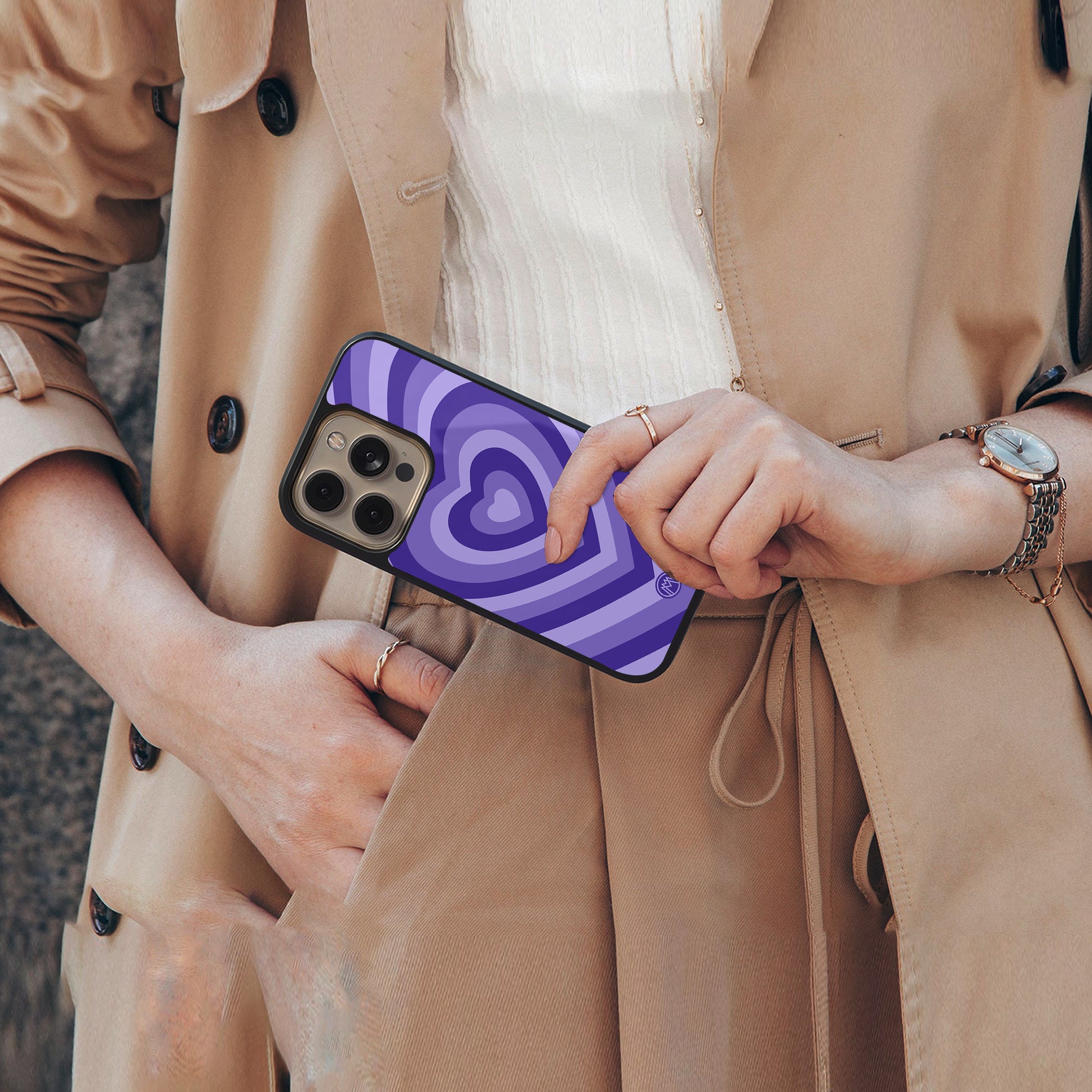 y2k purple hearts aesthetic back phone cover | glass case for iphone 16