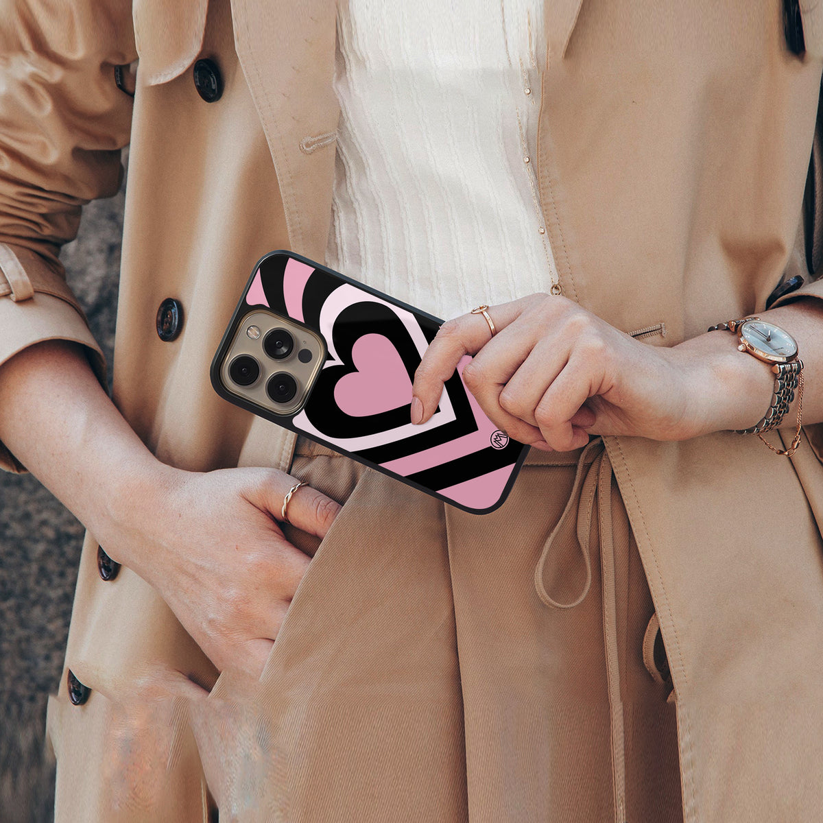y2k retro pink hearts back phone cover | glass case for iphone 15 pro