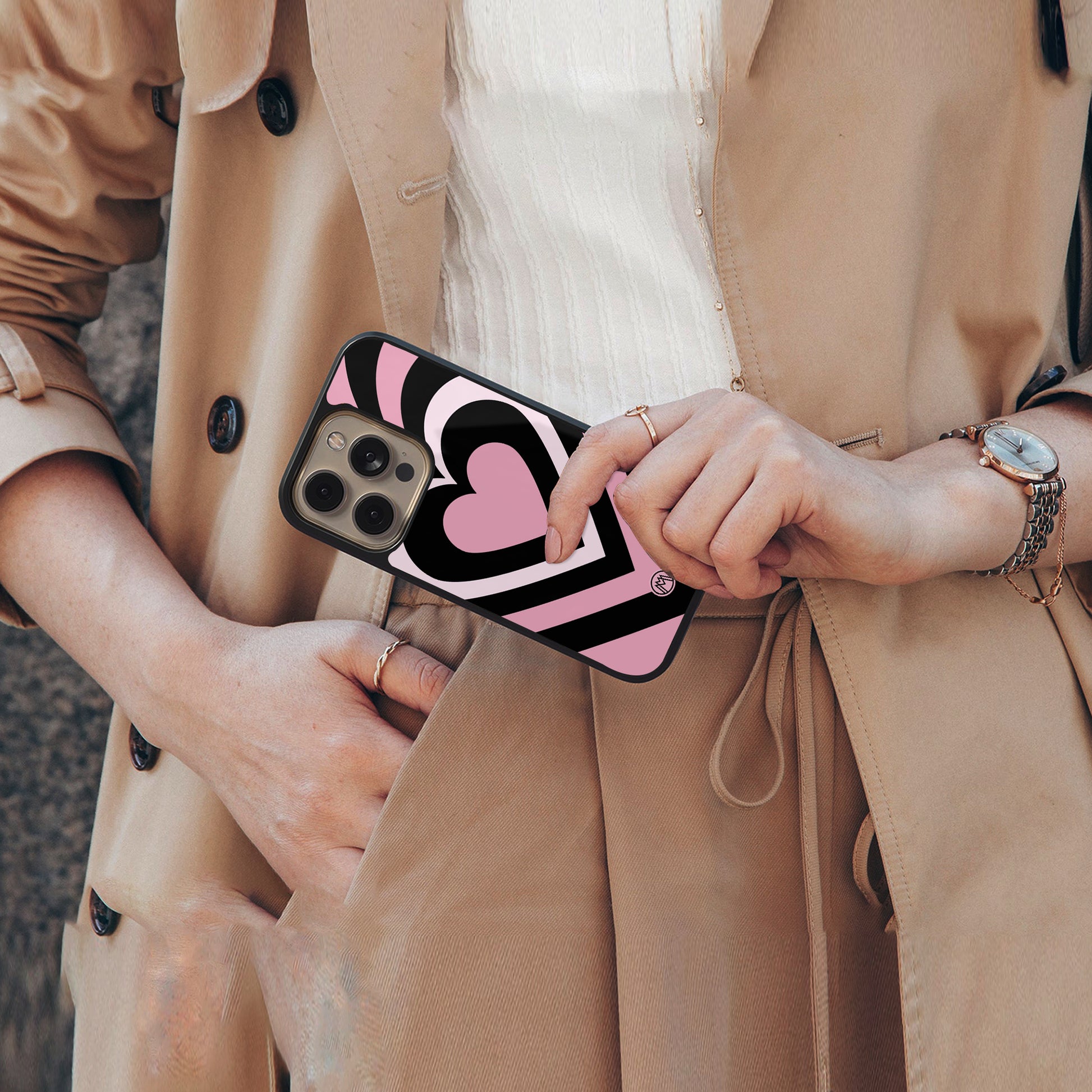y2k retro pink hearts back phone cover | glass case for iphone 16 pro max