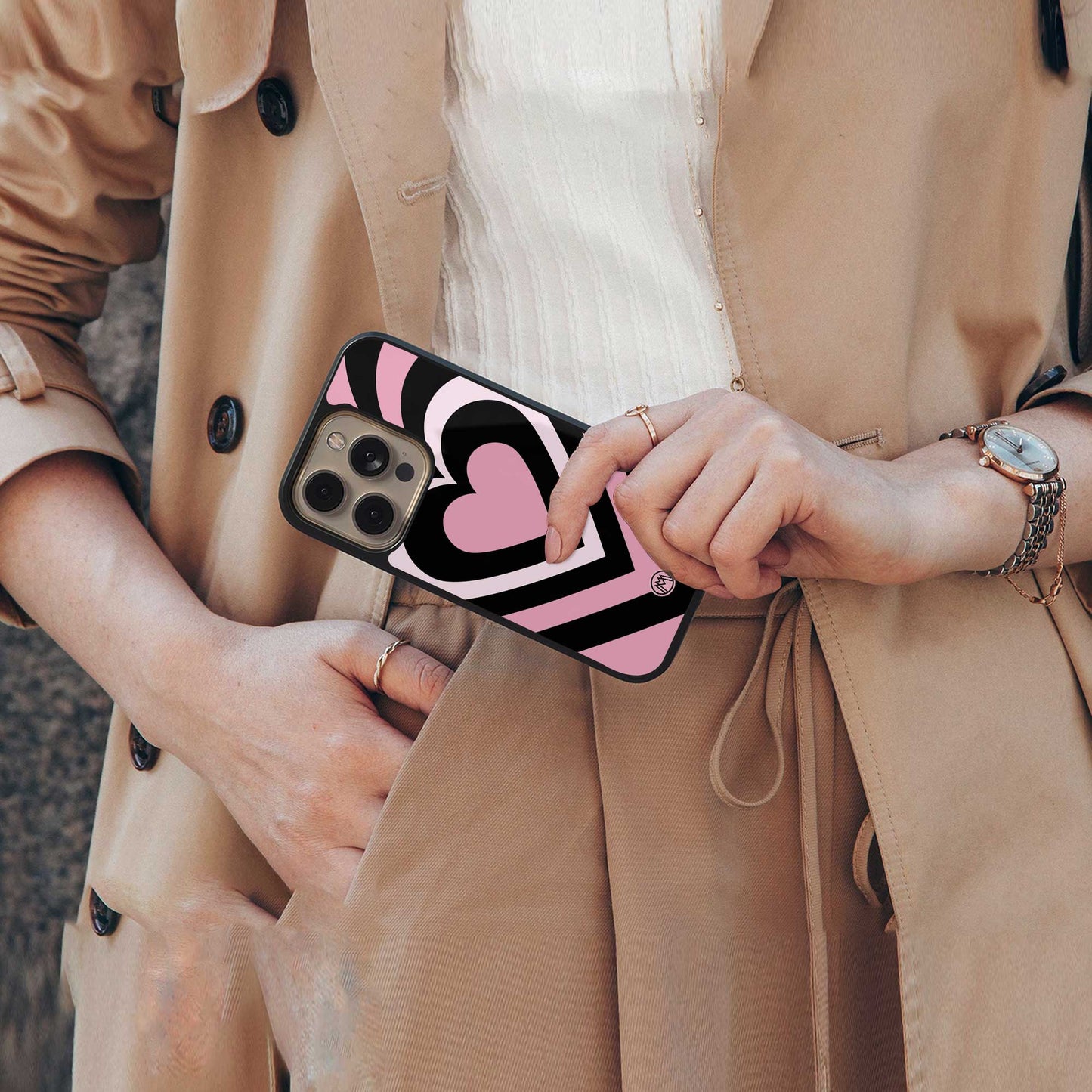 y2k retro pink hearts back phone cover | glass case for iphone 14 pro max