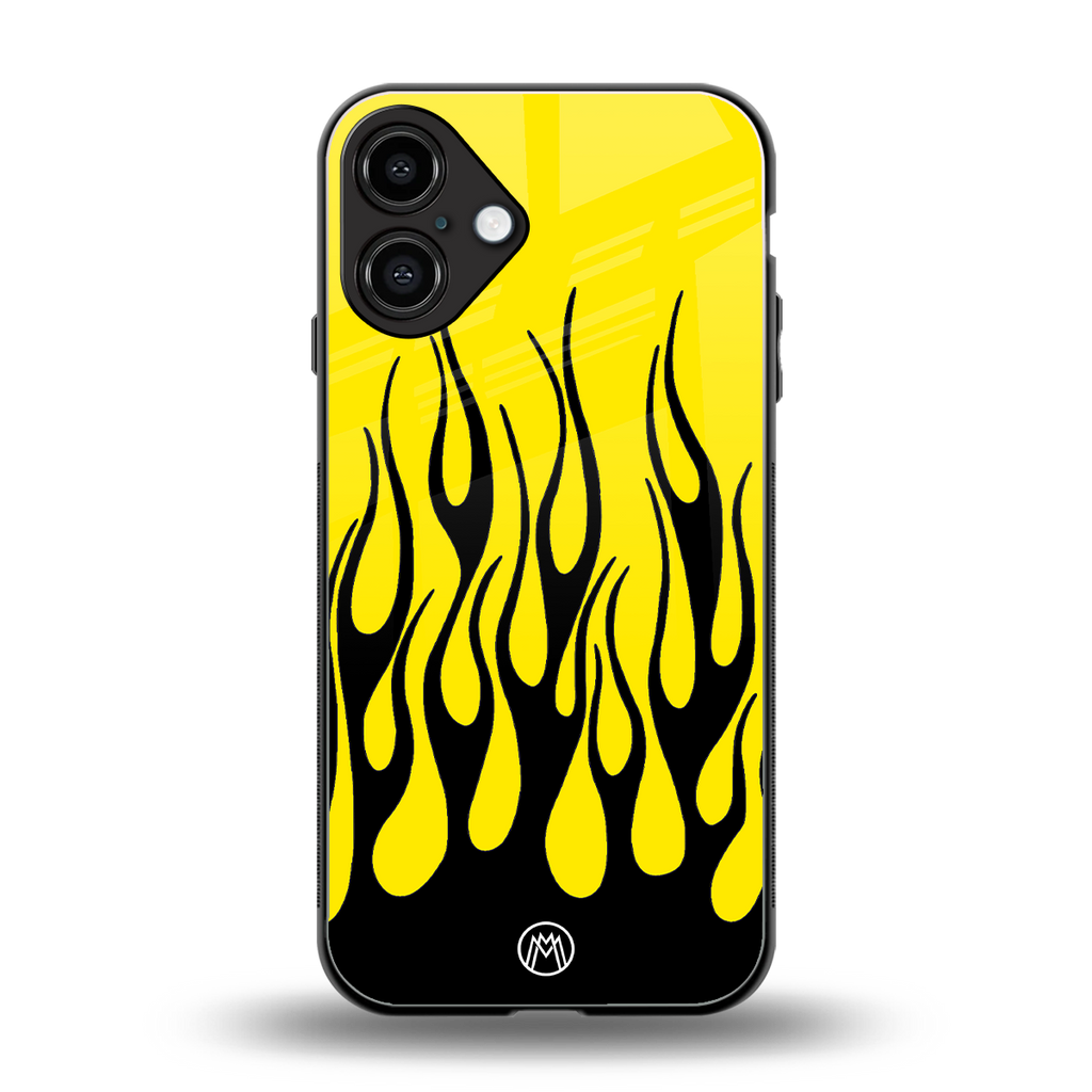 y2k black flames back phone cover | glass case for iphone 16 plus