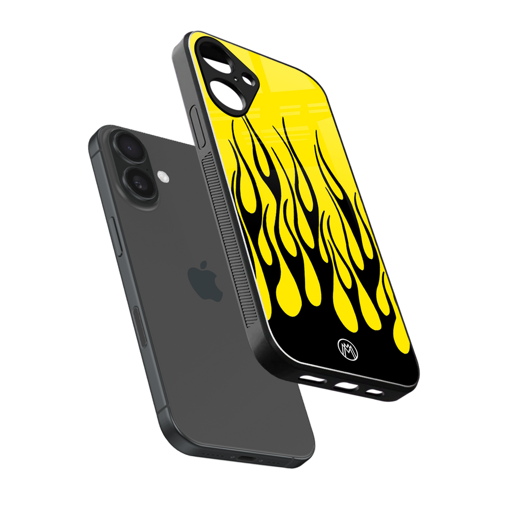 y2k black flames back phone cover | glass case for iphone 16 plus