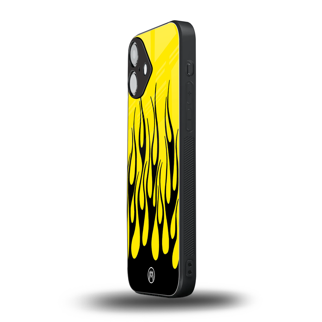 y2k black flames back phone cover | glass case for iphone 16 plus