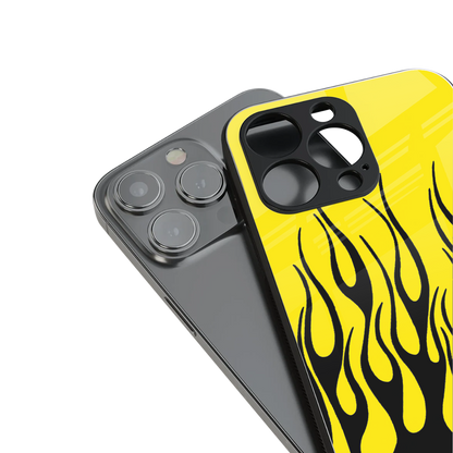 y2k black flames back phone cover | glass case for iphone 15 pro
