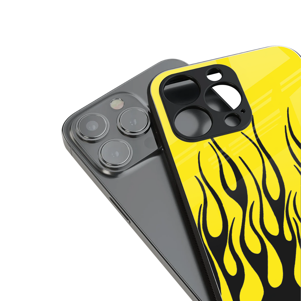 y2k black flames back phone cover | glass case for iphone 14 plus